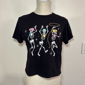 Spirit Black Cropped Tee with Colorful Skeletons